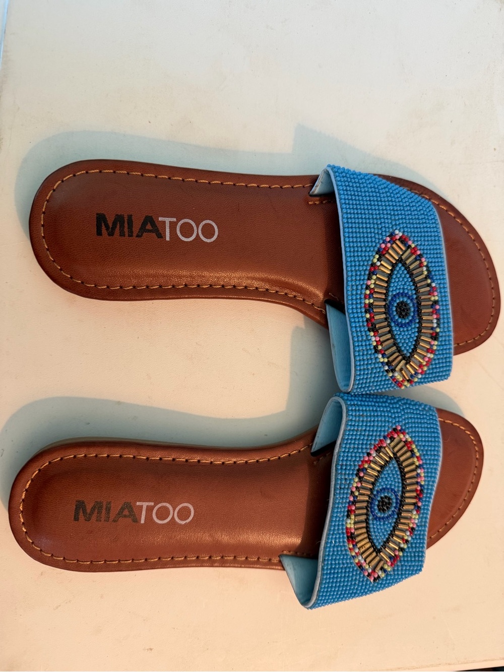 Blue Beaded Slide Sandals size 6 - Picture 2 of 4